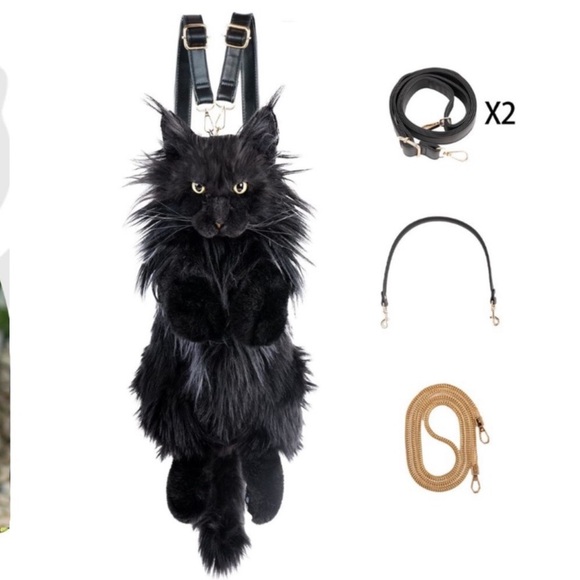 Cat Shaped Backpack - Handcrafted Stuffed Animals Bag, Black Cat Plush Bag new - Picture 9 of 9